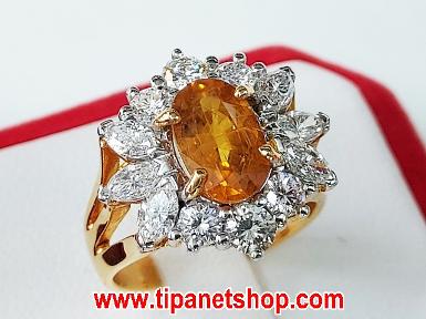 TN25038 แหวนบุษราคัมล้อมเพชรแฟนซี ไซท์ 48