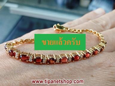 TN25552 สร้อยข้อมือโกเมน พลอยขาว ยาว 6 นิ้ว