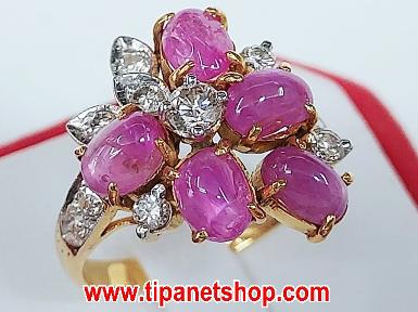 TN23405 แหวนทับทิมสตาร์เพชร ไซท์ 55