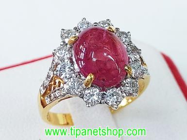 TN23528 แหวนทับทิมล้อมเพชร( มี ใบเซอร์ ) ไซท์ 52