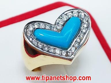 TN25150 แหวนเทอควอยซ์หัวใจล้อมเพชรนิ้วก้อย ไซท์ 47