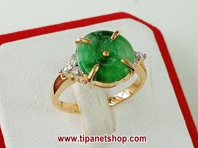 TN25539 แหวนหยกบ่าเพชร ไซท์ 52