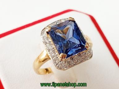 TN25509 แหวนพลอยน้ำเงินล้อมเพชร ไซท์ 55