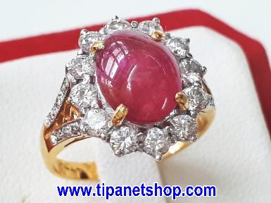 TN23528 แหวนทับทิมล้อมเพชร บ่า2แถว ไซท์ 52