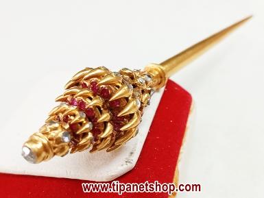 TN25548 ปิ่นปักผมเพชรซีกทับทิมโบราณ