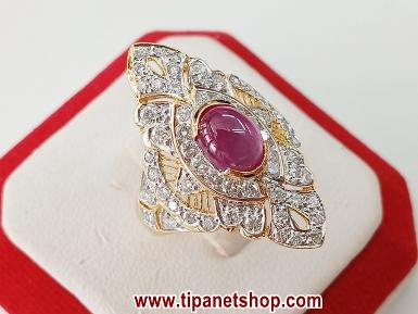 TN25570 แหวนทรงมาคีย์ทับทิมกิมบ่อเซี่ยงล้อมเพชร ไซท์ 52