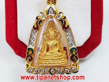 TN25263 จี้พระพุทธชินราช ล้อมเพชร ลงยา3สี