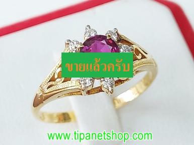 TN24449 แหวนทับทิมล้อมเพชร ไซท์ 56